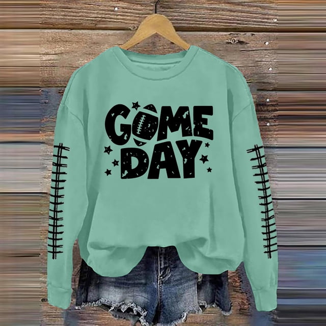 TINZ Ensemble Décontracté pour Femmes Col Rond Rugby Jour de Match Imprimé Chandail à Capuchon Chandail Blouse et Pantalon Chandails en Molleton Col Entonnoir Femmes