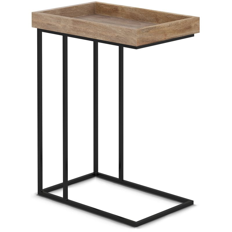 Allora 18" Industrial Wood C Side Table in Natural Brown