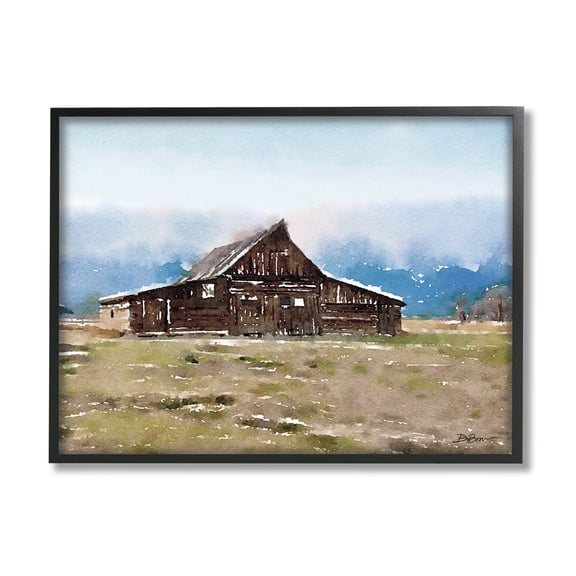 Rural Countryside Cabin Landscape Landscape Painting Black Framed Art Print Wall Art