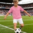 thumbnail image 5 of Football Jerseys for Boys Unisex Classic Blank Workout Sport Shirts V Neck Casual Fitness Outfits 3-14 Years Pink, 5 of 8