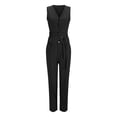 thumbnail image 4 of Women's Sleeveless Trouser Suit 2 Piece Suit Plain Two Piece Slim Fit Sporty Trouser Suit Streetwear Junior Business Suit Striped Trouser Pants for Women Jumpsuit Dressy Two Piece Pants Outfits Women, 4 of 6