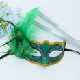 thumbnail image 2 of Xfvqtps Mardi Gras Mask for Women Masquerade Masks Half Face Feather Flower Glitter Carnival Mask for Makeup Performance Ball Party Green-02, 2 of 3