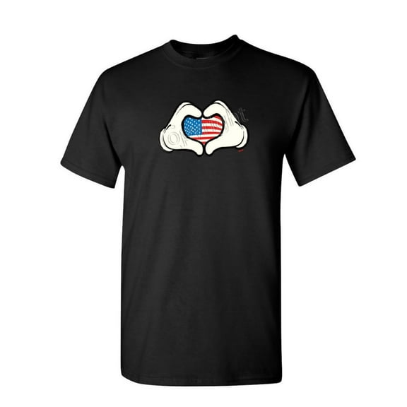 Tee Hunt I Heart USA Cartoon Hands T-Shirt 4th of July Cute American Flag Mens Shirt