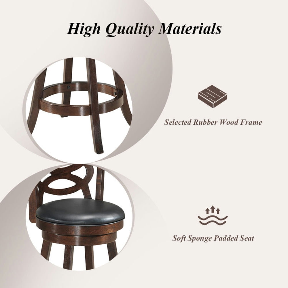 Demi Bonn 24" Counter Height Upholstered Espresso Swivel Bar Stools, Dining Chair with Cushion Seat, Brown