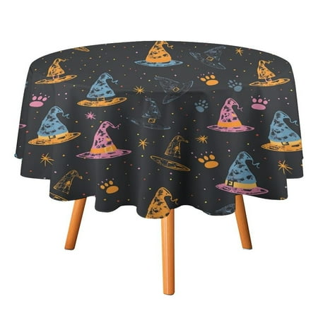 

JINGDS Halloween Mini Hats Paws-529 Round Table Cloth Halloween Tablecloth Thanksgiving Day Table Cloth Round Cover Circle Tablecloth for Halloween Thanksgiving Fall Party