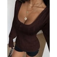 thumbnail image 6 of Women's Solid Color Button Decor U-Neck Casual Long Sleeve Sweater Top, Autumn/Winter ,Petite Women, 6 of 7