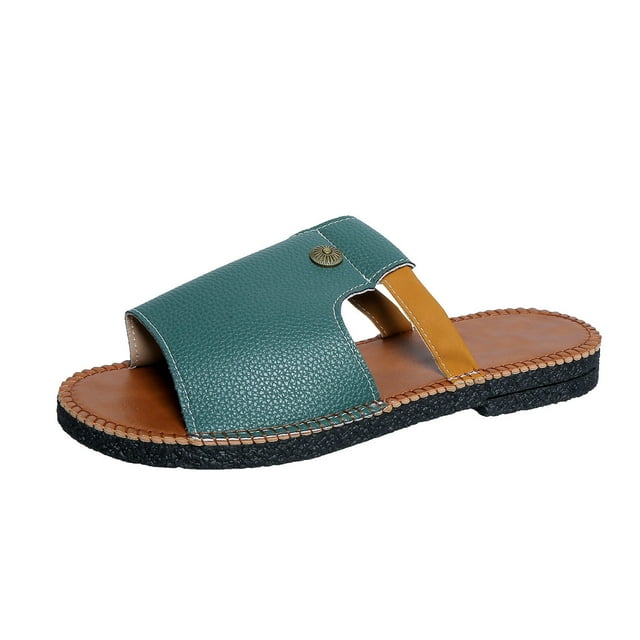 Yanlir Women's Rhinestone Fish Mouth Open Toe Lazy Slip-On Slippers Thick-Soled Comfortable Casual Spring Summer Fashionable Versatile Slip-On Shoes(Green#5,US 9)