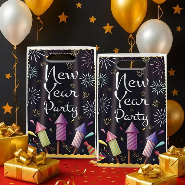 Bolsitas de regalo para la fiesta de Año Nuevo 2026 - Bolsas de plástico de 20 caramelos con diseños navideños, 9,8x6,7 pulgadas para aperitivos y decoraciones de fiesta