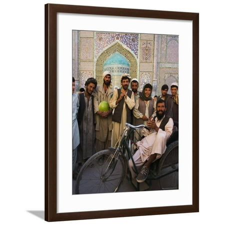 Handicapped Man Sitting In Special Modified Bike Surrounded By Men Outside Shrine Of Hazrat Ali Framed Print Wall Art By Jane Sweeney
