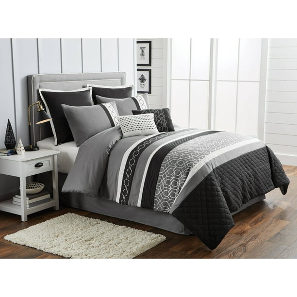 Better Homes Gardens King Striped Geometric Comforter Set 8 Piece Walmart Com Walmart Com