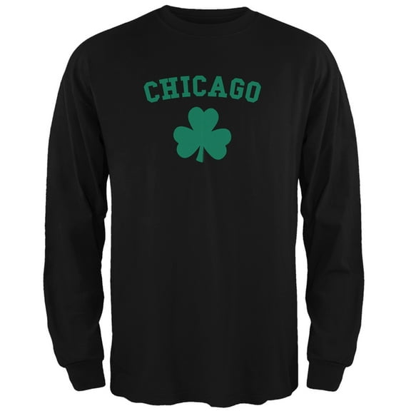 St. Patrick's Day - Chicago Shamrock Black Adult Long Sleeve T-Shirt - Small