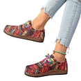 thumbnail image 5 of Women's Ethnic Print Canvas Sneakers, Lace Up Casual Walking Shoes, Women's Graffiti Canvas Fashion Sneaker | Comfortable Play Canva Shoes Retro Ethnic Style Low-Top Walking Slip On Shoes, Red 6.5, 5 of 7