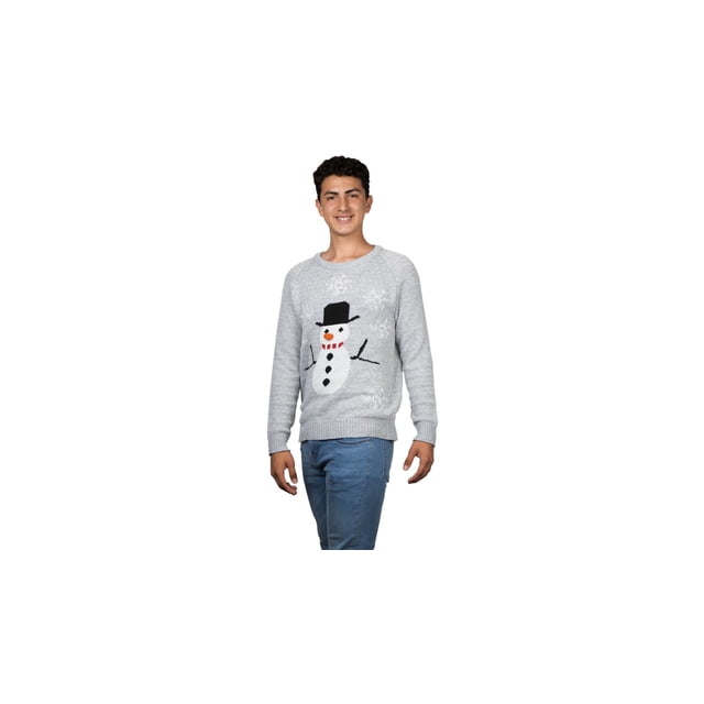 Suéter navideño ugly muñeco de nieve gris para hombre Rev Sueter cerrado cuello redondo tejido