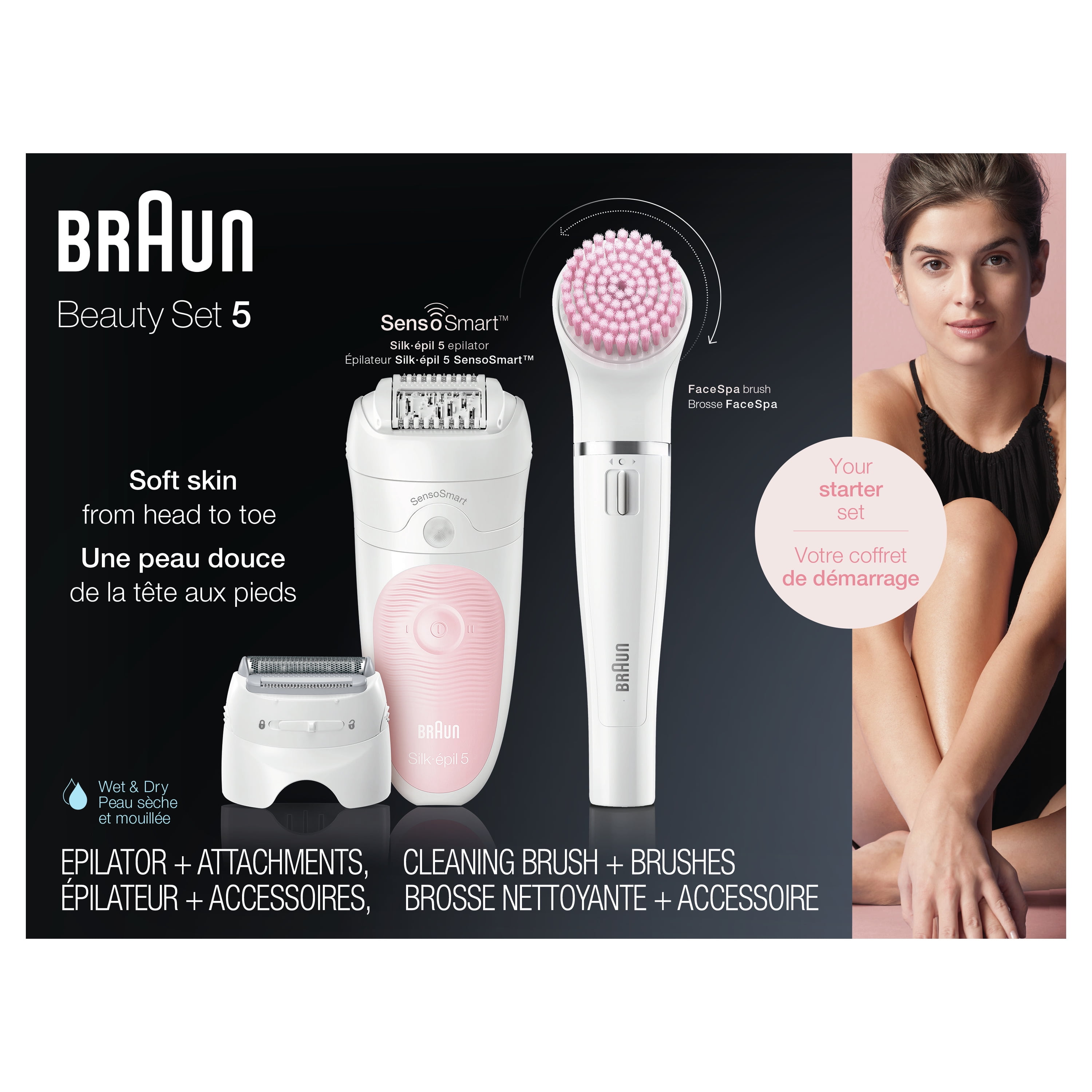  Braun Depiladora SE5-895, dispositivo de depilación, depiladora  para mujeres, incluye afeitadora y cepillo exfoliante de limpieza facial,  impermeable, inalámbrico y recargable : Belleza y Cuidado Personal