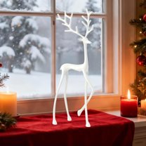 Christmas White Reindeer Statues, Deer Sculpture Modern Display, Christmas Tabletop Ornaments for Mantel Fireplace Living Room Bedroom Home, Perfect Christmas Decorations Gift