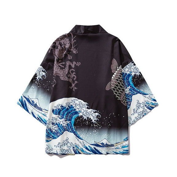 Jinda Unisex Men's Halloween Kimono Robe Soft Top 3/4 Sleeve Women's Lightweight Summer Cool Thin Shirt Bathrobe Patterned1 Small-X-Large