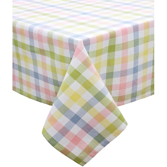 Countryside Classic Gingham Buffalo Check Plaid Tablecloth - Premium Cotton Spring Easter Bunny Luncheon Dinner Table Cover 60 inch x 84 Yellow Multi