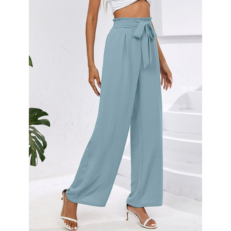 Women's Wide Leg Pants Lightweiht Adjustable Waist Bow Tie Loose