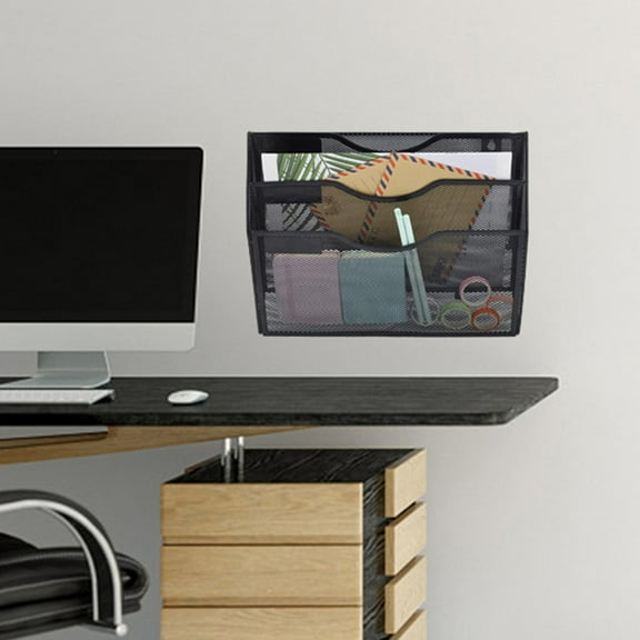 Wall Mounted Mesh File Holder, Newspaper A4 Information Rack, Display Rack, files Storage Organizer Multifunctional Shelf, 3 Tier Magazine Rack Black