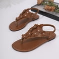 thumbnail image 5 of ShiShine Womens Toe Post Flat Slingback Sandals Floral Embellished Elastic Strap Casual Beach Shoes, 5 of 9