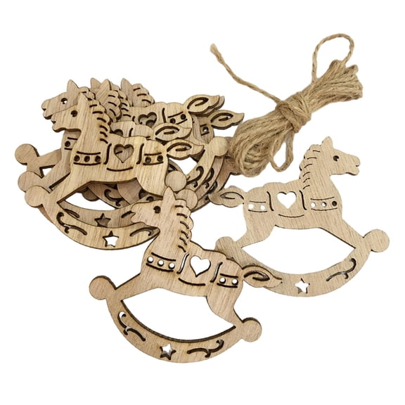 HILABEE 10 Pieces Christmas Wood Slices Unfinished Wooden Cutouts Embellishments Christmas Tree Decoration for DIY Projects Scrapbook Horse