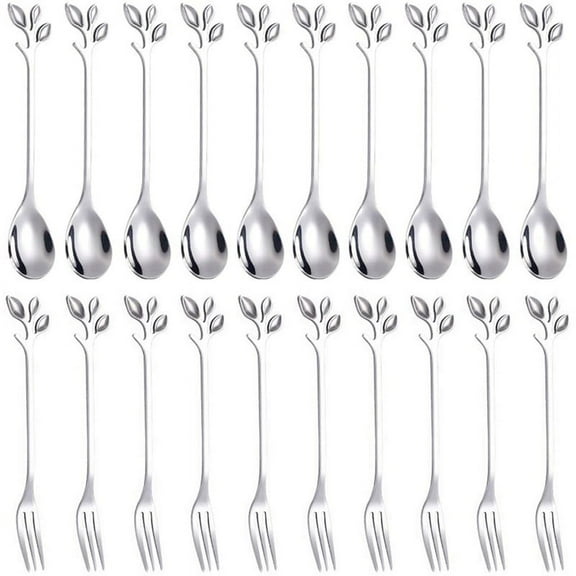 20 Pcs 4.7 Inch Cake Fork,Coffee Spoon,Silver,(10 Spoon   10 Fork)