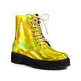 thumbnail image 1 of Unique Bargains Women's Round Toe Platform Lace Up Colorful Combat Ankle Boots Gold Yellow (Size 8.5), 1 of 7