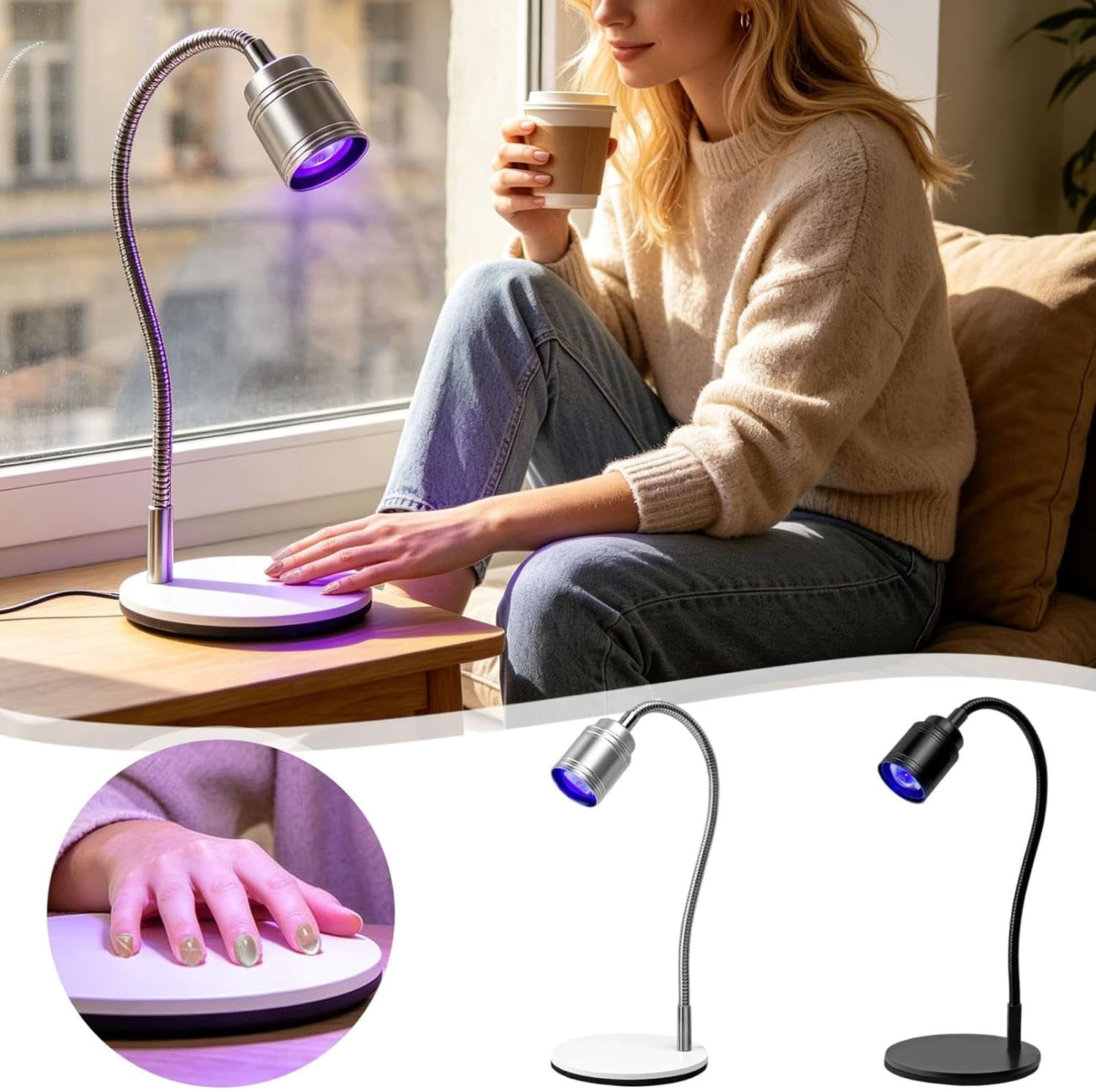 Hands-Free UV LED Nail Lamp with Foot Pedal – 360° Flexible Gooseneck Flash Cure Light for Extensions & 3D Art, Heavy Duty USB Base(RL Silve 1 PC)