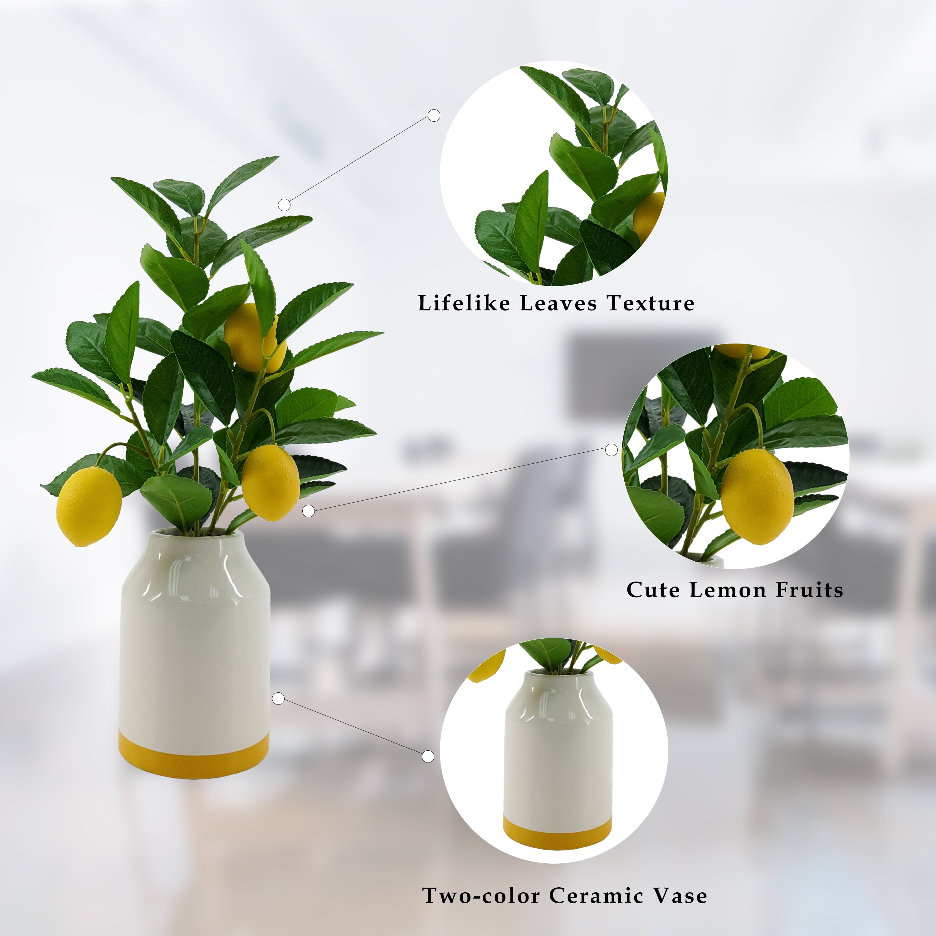 Mainstays by Becky G. & Alejandra 14.5" Artificial Lemon Tree in White Ceramic Vase