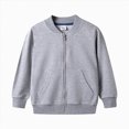 thumbnail image 3 of KPOPLK Kids Zip Up Bomber Jacket 1-8 Years Long Sleeve Baseball Collar Sweatshirt Fall School Clothes Size 5-6 Years,Grey, 3 of 8