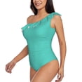 thumbnail image 4 of Balery Teal Turquoise One Shoulder Swimsuits for Women Ruffle Swimsuits Tummy Control One Shoulder Bathing Suits-Large, 4 of 8