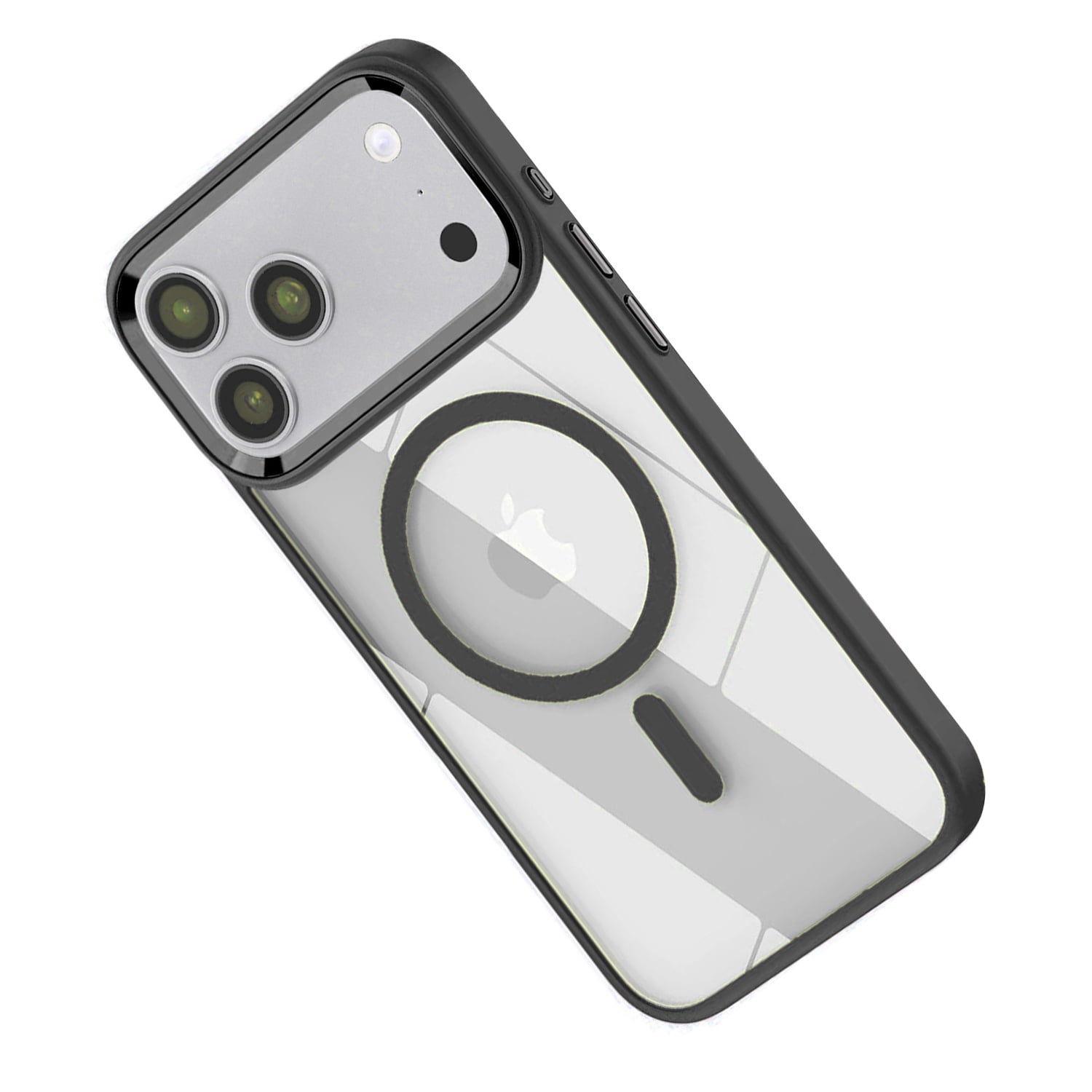 Glossy Transparent Magnetic Protective Case for iPhone 17 Pro Max - Black