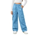 thumbnail image 3 of Rvasteizo Girls School Cargo Pants Fall Winter Elastic Waist Solid Casual Loose Cutting with Pocket 12 Years, 3 of 5