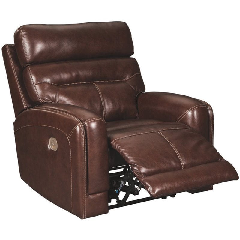 Ashley Furniture Sessom Leather Power Recliner in Walnut ...