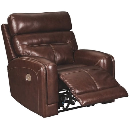 Ashley Furniture Sessom Leather Power Recliner in Walnut