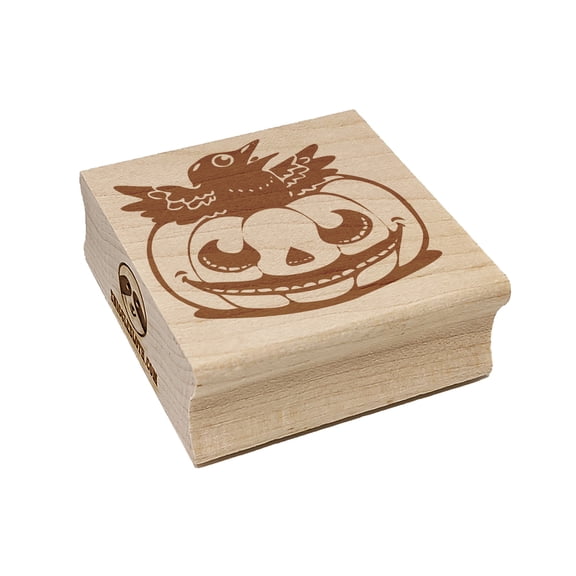Little Raven Crow in Jack-O'-Lantern Pumpkin Halloween Square Rubber Stamp Stamping Scrapbooking Crafting - Small 1.25in