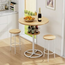 VECELO Pub Table Round Bar Height With Wine Rack Metal Base MDF Top, 36.2-Inch Height, Plain Wood Color
