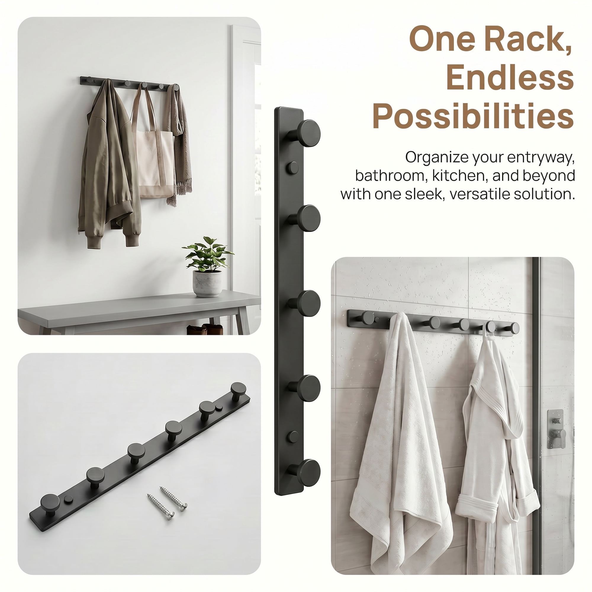 Unique Bargains Coat Rack Wall Mount Aluminum Hook Hat Rack for Entryway Gray 16.1" x 1.2"