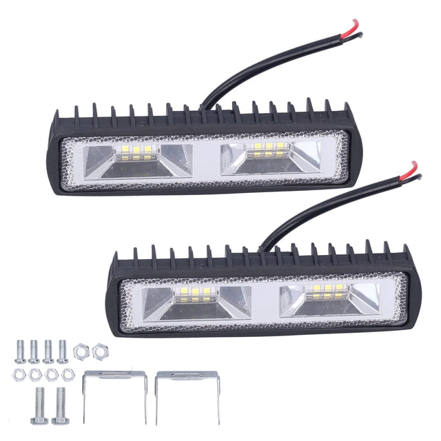 Exterior Lighting, Pair Work Light Bars LED Light Bar LED Pod Performance Driven. Two rectangular LED light bars with aluminum alloy housing, featuring IP67 waterproof and dustproof rating for durability in harsh weather. Includes brackets, screws, and nuts for easy installation. Suitable for motorcycles, cars, and boats, enhancing visibility and driving safety. Ideal for automotive replacement parts and exterior car lighting applications.