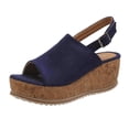 thumbnail image 6 of Pandaie Womens Platform Wedge Sandals Leopard Cork Footbed Slingback Slip on Slides Open Toe Suede Summer Dressy Walking Shoes Dark Blue Size 8, 6 of 7