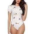 thumbnail image 1 of Saiise Justaucorps à Manches Courtes pour Femmes Motif Chiot Teckel Col Rond Pyjama Extensible avec Fermeture à Pression-Moyen, 1 of 7
