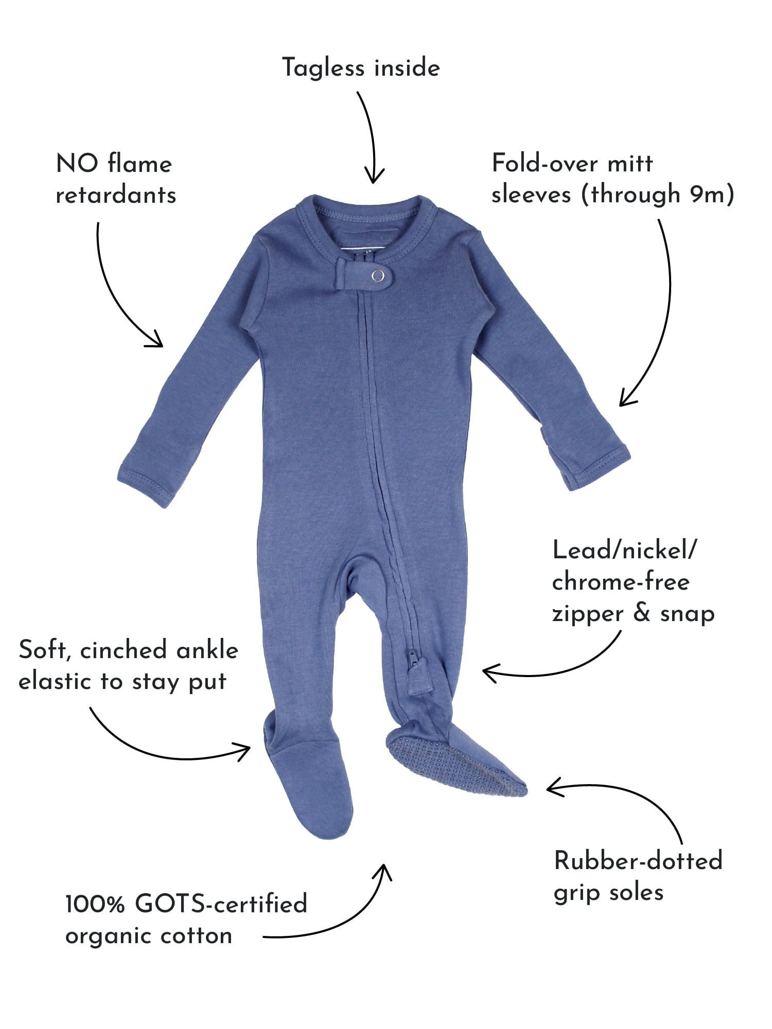 L'ovedbaby Baby Unisex 100% Organic Cotton Zipper Footie, Sleep N Play, Size Preemie-9 Months