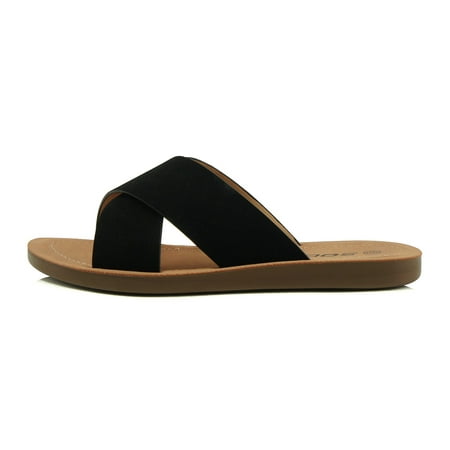 

Soda Shoes Women Sandals Crisscross Band Strap Casual Slides REFLECT-S Black 8.5