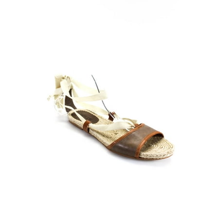 

Pre-owned|J Crew Womens Lace Up Strappy Sandals Brown White Canvas Leather Size 9