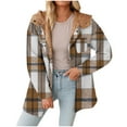 thumbnail image 2 of Womens Flannel Plaid Shacket Hoodie Jacket Long Sleeve Button Down Wool Blend Overcoat, 2 of 6