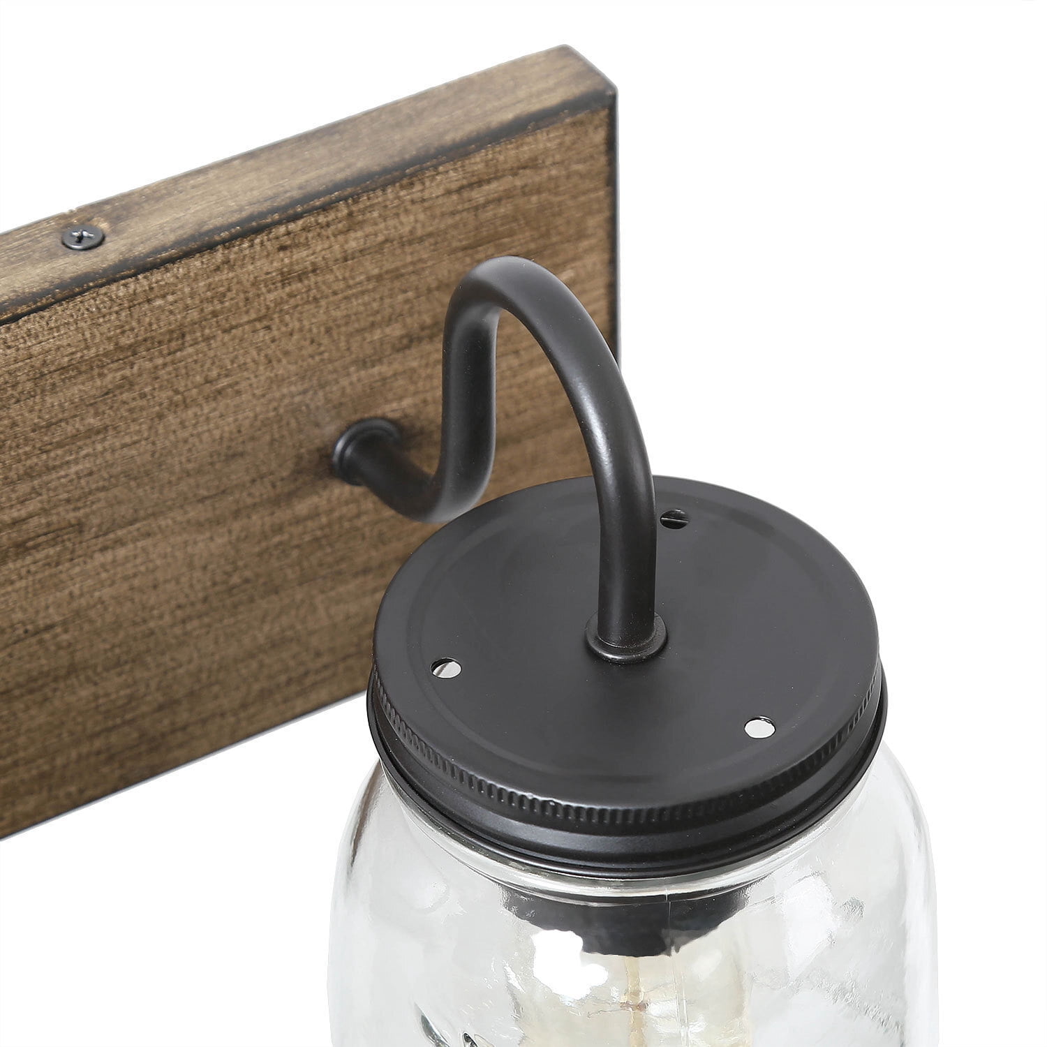 LNC 3-Light Farmhouse Brown Wood and Black with Maison Jar Shade Vanity Light for Bathroom