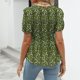 thumbnail image 4 of Camisa de manga corta abullonada con dobladillo con volantes verdes para mujer, parte superior elástica con estampado floral XXL, 4 of 6