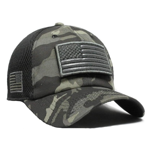 US Flag Detachable Patch Micro Soft Mesh Baseball Hat Cap (Grey Camouflage)