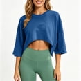 thumbnail image 2 of SROBPTY Womens Top Solid Crew Neck 3/4 Sleeve Cropped Shirt, 2 of 5