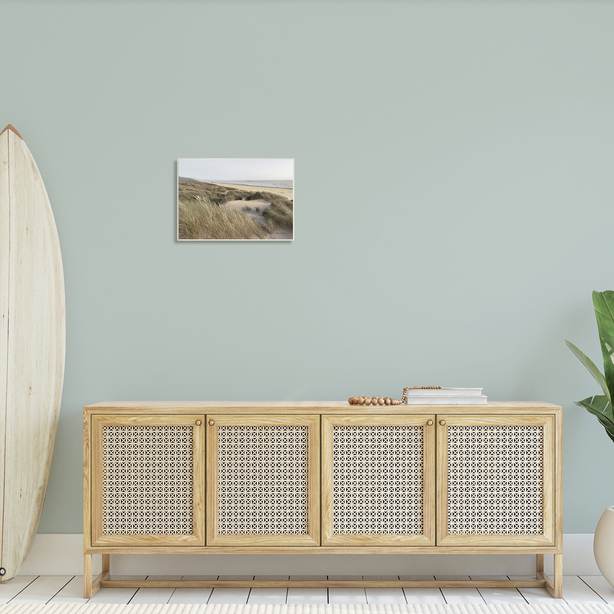 Stupell Industries Muted Beach Coast Tall Grassy Dunes Distant Mountains, 19 x 13,Design by Alan Majchrowicz